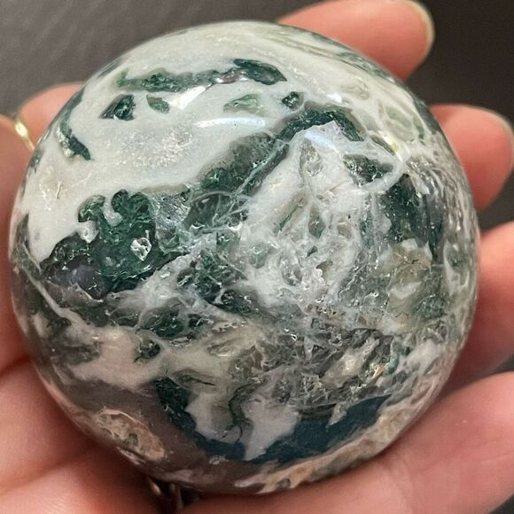 Moss Agate sphere crystal healing green white druzy 65mm 2.5” - Picture 8 of 11